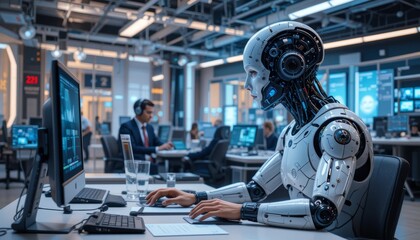 Fototapeta premium Futuristic Robotics Lab with Advanced AI Machines and Technology