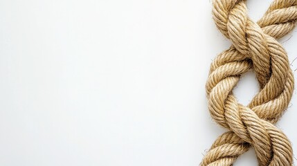 A coiled hemp rope on a plain white background
