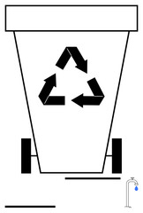 Recycling bin with three-arrow symbol emphasizes eco-friendliness. Water faucet with droplet highlights conservation. Ideal for waste management, sustainability, environmental awareness, green