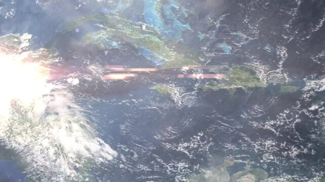 Zooming in on Mandeville, Jamaica frome space - Perfect for Travel Intros and Backgrounds. Realistic 3D Animation.
