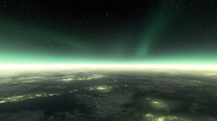 Fototapeta premium Aurora Borealis Over Earth's Horizon: A Nighttime Celestial Spectacle