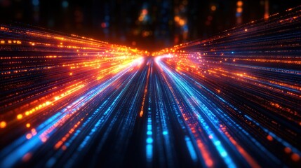 Abstract digital data stream, glowing lines, futuristic technology.