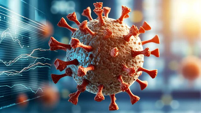 A digital 3D visualization of the coronavirus epidemic showcases the spread of the virus through detailed maps, charts, and graphs