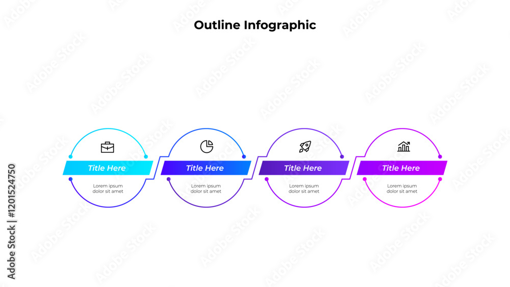 Poster Four horizontal line circles. Concept of 4 options of business development process. Timeline vector illustration. Infographic elements