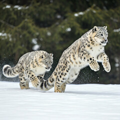 Fototapeta premium jumping white tiger in the snow