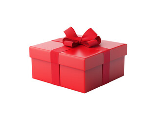 Obraz premium 3D red gift box isolated on transparent background. Red festive box with red bow. Suitable for congratulations on Christmas, New Year, Valentine's Day and others