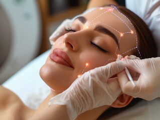 Woman receiving a non-surgical facelift with PDO threads
