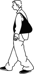 歩く　ショッピング　横　男性ベクター線画