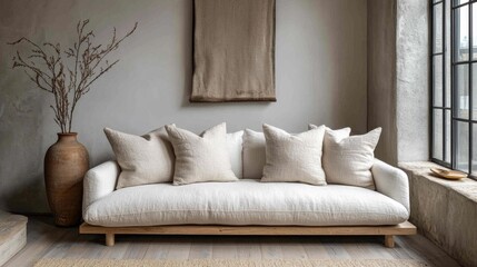 Fototapeta premium Minimalist Scandinavian Living Room Interior. Generative AI