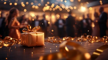 Golden Gift Box at Glamorous Gala. Generative AI