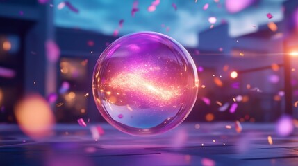 Magical Holographic Bubble with Confetti Sparks. Generative AI