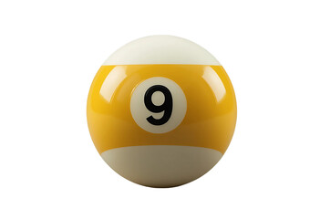 A pool ball number nine yellow colour with a white stripe isolated on white background