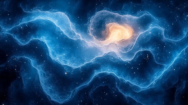 Glowing Particles and Waves of Energy in Blue and Turquoise. Generative AI