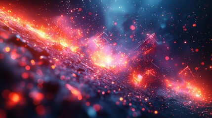 Obraz premium Abstract red and blue glowing particles and shapes. Ideal for digital art, backgrounds, wallpapers, or sci-fi themes.