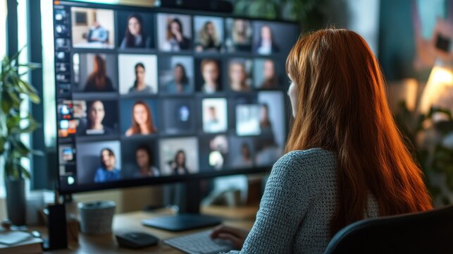 Student engaged in online learning through a virtual classroom from home with interactive participation in real time