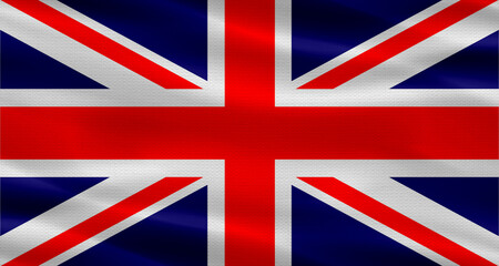 United Kingdom flag with a fabric texture waving. Close up of flag of United Kingdom with cloth texture