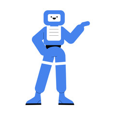 Humanoid Robot Standing Confidently In Flat Vector Illustration Symbolizing Artificial Intelligence, Innovation, And Future Technology, Isolated On White Background