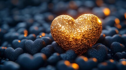 Fototapeta premium Golden Heart Among Black Hearts A Modern and Elegant Design. Generative AI