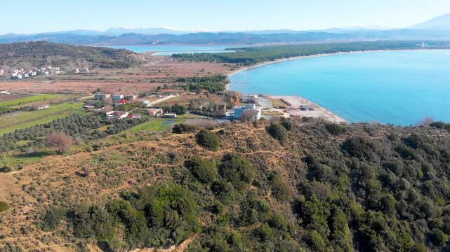 Porto Novo Beach, Zvernec, Vlore, Albania - Aerial Drone View of the Rocky Coastline