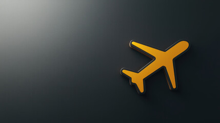 Yellow airplane icon on dark background, symbolizing travel and aviation