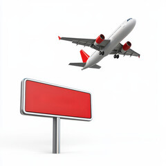 Naklejka premium 3D airplane taking off with blank red departure sign below