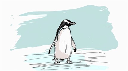 Obraz premium A simple illustration of a penguin standing against a light blue background.