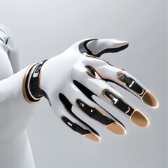 Advanced white robotic hand with black accents displayed.