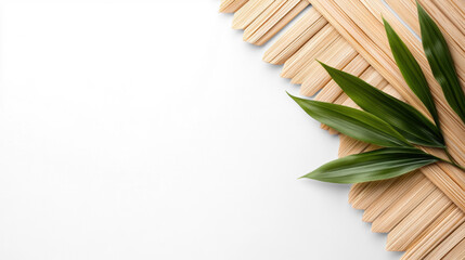 Woven Bamboo Mat with Green Leaves