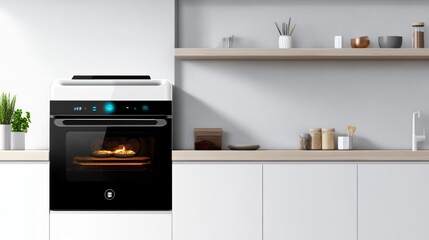 A modern smart oven with a digital touchscreen and advanced cooking modes in a stylish kitchen, representing the intersection of technology and culinary arts, Kitchen scene