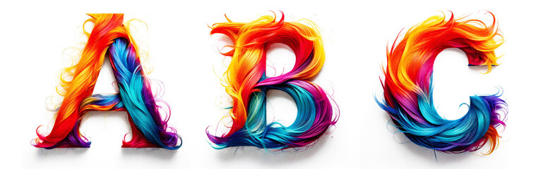 Letters A, B, C. Alphabet Made of Colorful Hair - White Background