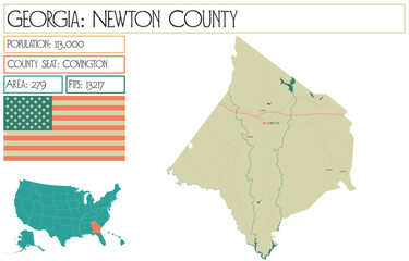 Obraz premium Large and detailed map of Newton County in Georgia USA.