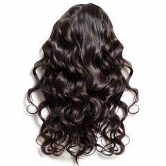 Naklejka premium Long black wavy hair texture extensions on white background