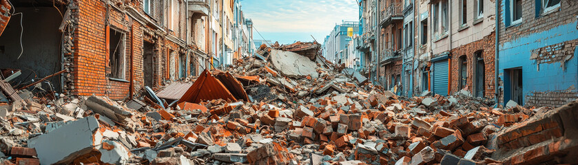 Fototapeta premium Rubble and debris from catastrophic earthquake in urban area
