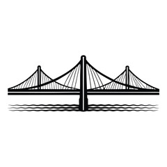 A simple, black silhouette of a bridge against a white background, showcasing clean lines and minimal detail.