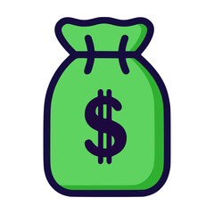 green money bag with dollar flat color vector illustration template design
