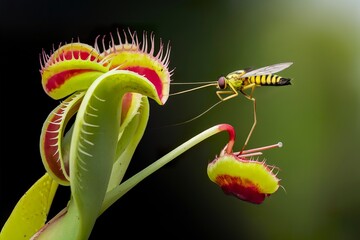 Fly eaten by a hungry venus fly trap plant