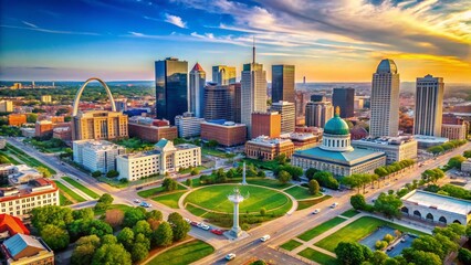 Stunning Aerial View of St. Louis, Missouri on a Sunny Day - Perfect for Travel and Tourism