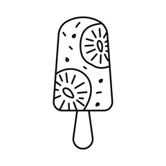 Ice cream on stick, line icon. Tropical ice cream with kiwi in doodle style. Modern contemporary editable icon, thin stroke