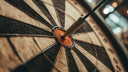 Close-up of a dart hitting the bullseye For a symbol of perfect accuracy success.