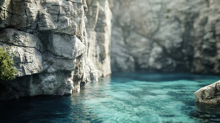 Naklejka premium Serene Mountain Lake in a Rocky Gorge: A Tranquil Oasis