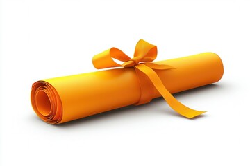 Bright Orange Academic Scroll Tied with a Ribbon, Symbolizing Graduation, Achievement, and Education in an Eye-Catching Vector Design for Various Uses