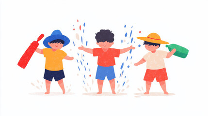 Fototapeta premium Joyful children playing in water fight during summer fun