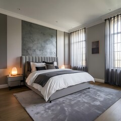 gray interior of a bedroom
