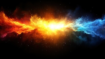 Fototapeta premium Colorful cosmic explosion with vibrant hues of orange, yellow, and blue against a dark backdrop