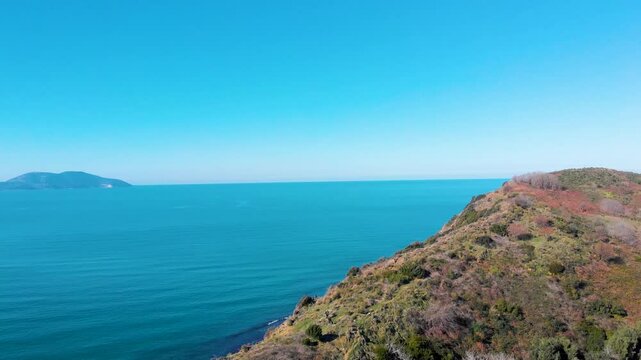Porto Novo Beach, Zvernec, Vlore, Albania - Aerial Drone View of the Rocky Coastline