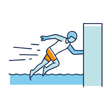 swimmer in water, blue and orange clip art preview