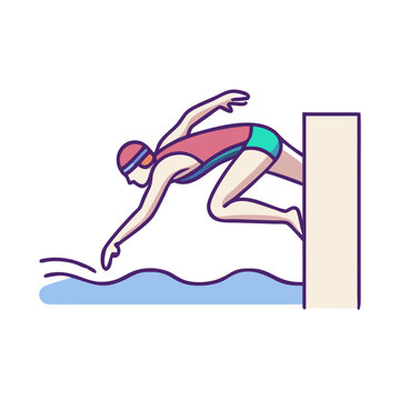 swimmer diving into water, colorful line art clip art preview