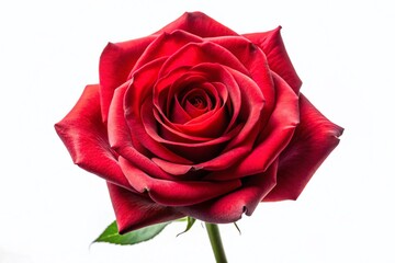 Naklejka premium Stunning Single Long Stem Red Rose Isolated on White, Perfect for Valentine's Day or Romantic Designs