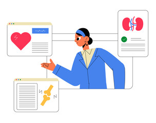 Female Medical Specialist With Health Reports In Flat Vector Illustration Symbolizing Healthcare, Wellness, And Diagnostics, Isolated On White Background