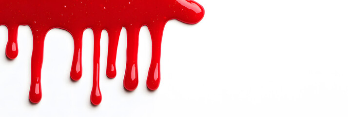 Fototapeta premium Red jam, red liquid or paint leaking or dripping from top to bottom, isolated on white